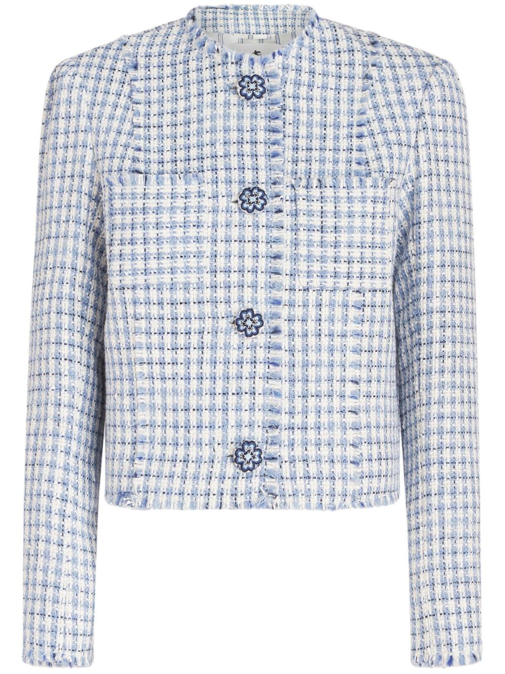 Round-neck tweed jacket - Blue