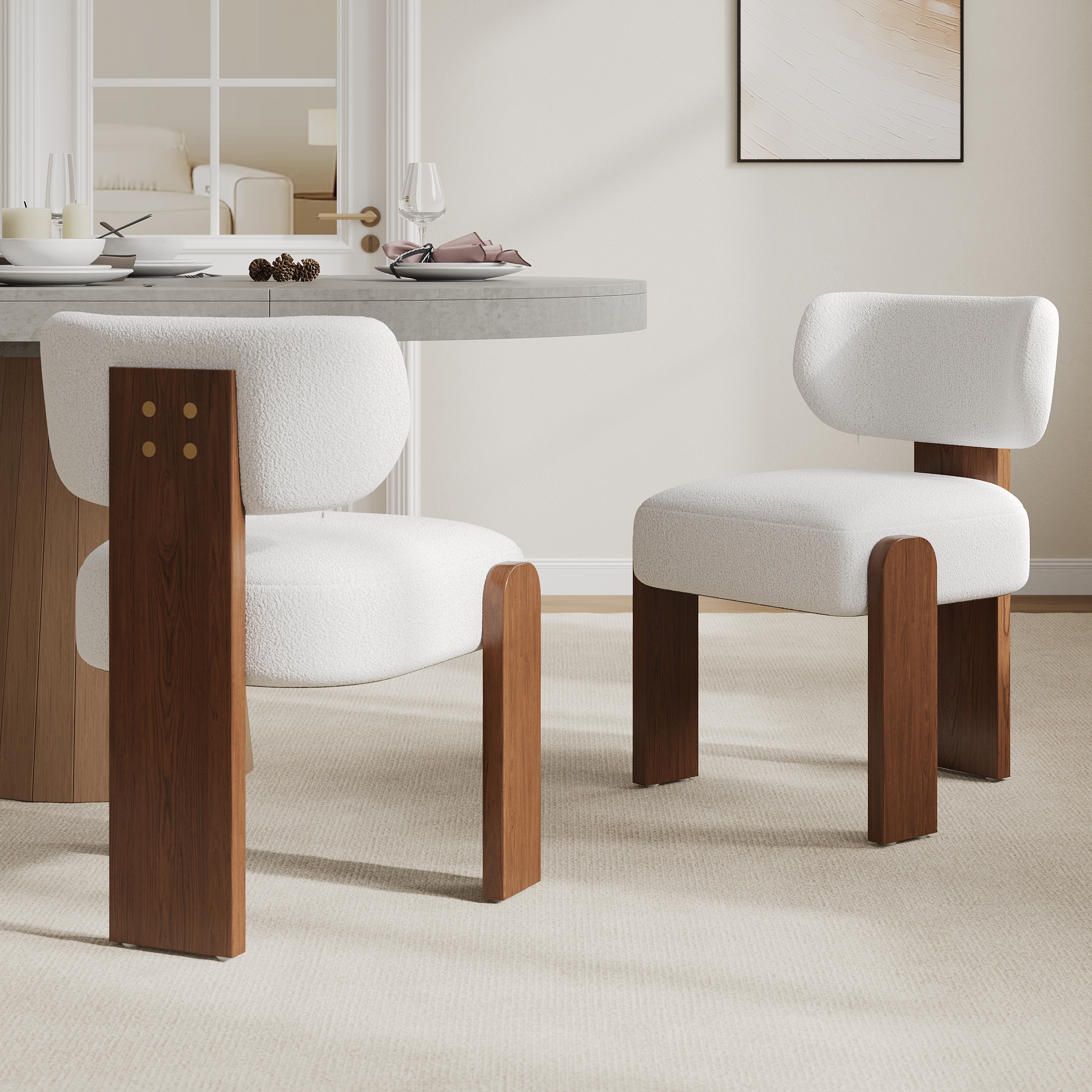 Mid-Century Wood Dining Chairs Curved Backrest Armless Design Modern