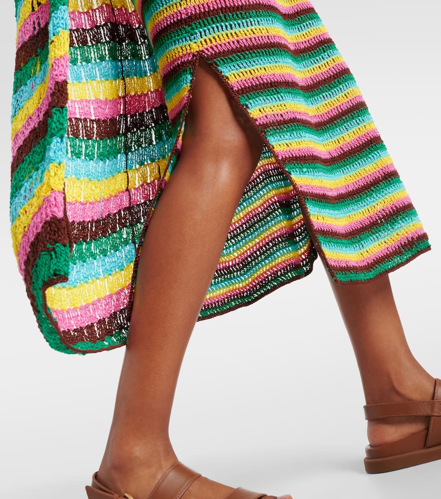 Striped crochet cotton midi skirt