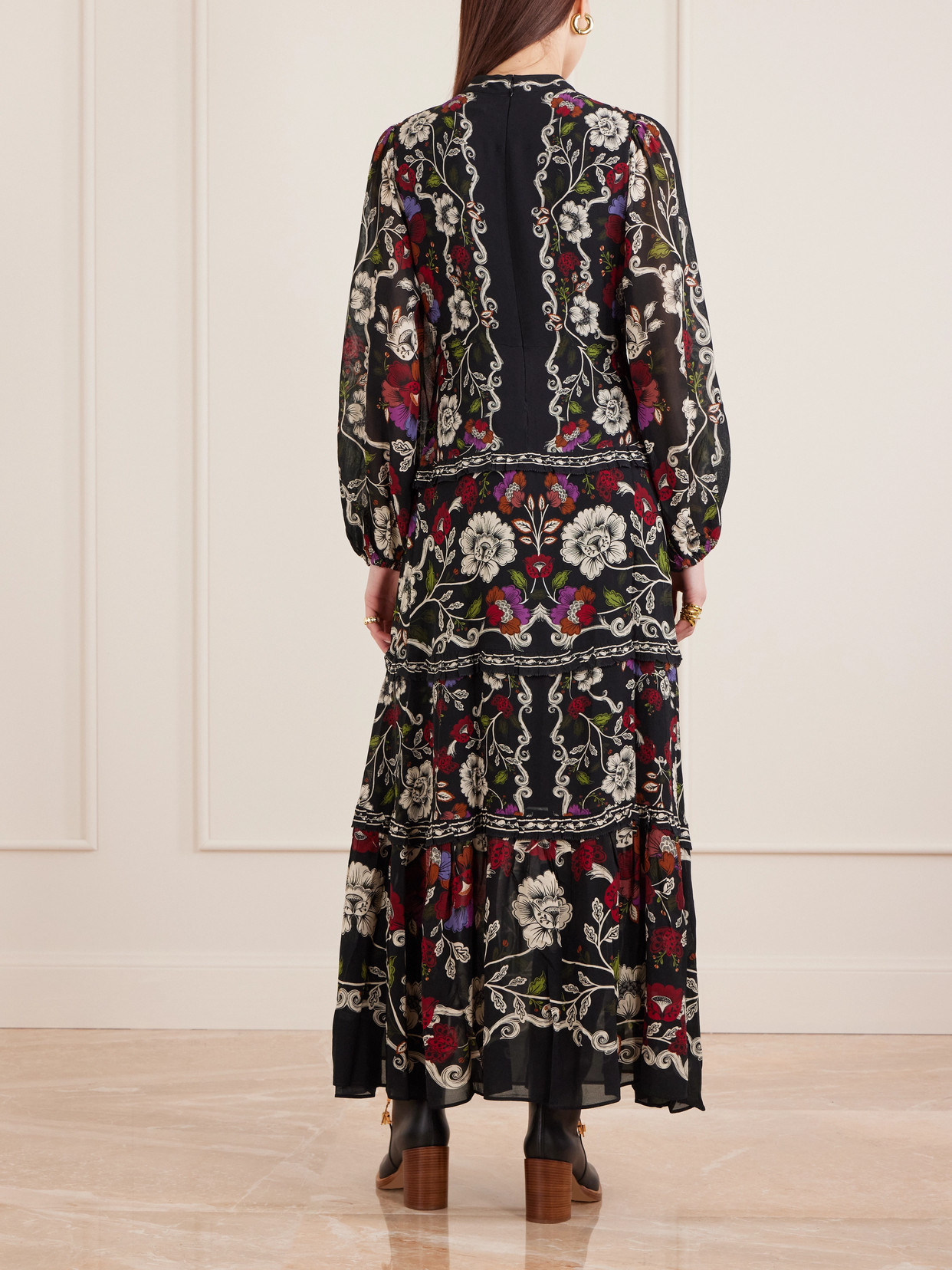 Floral-print Chiffon Maxi Dress - Black