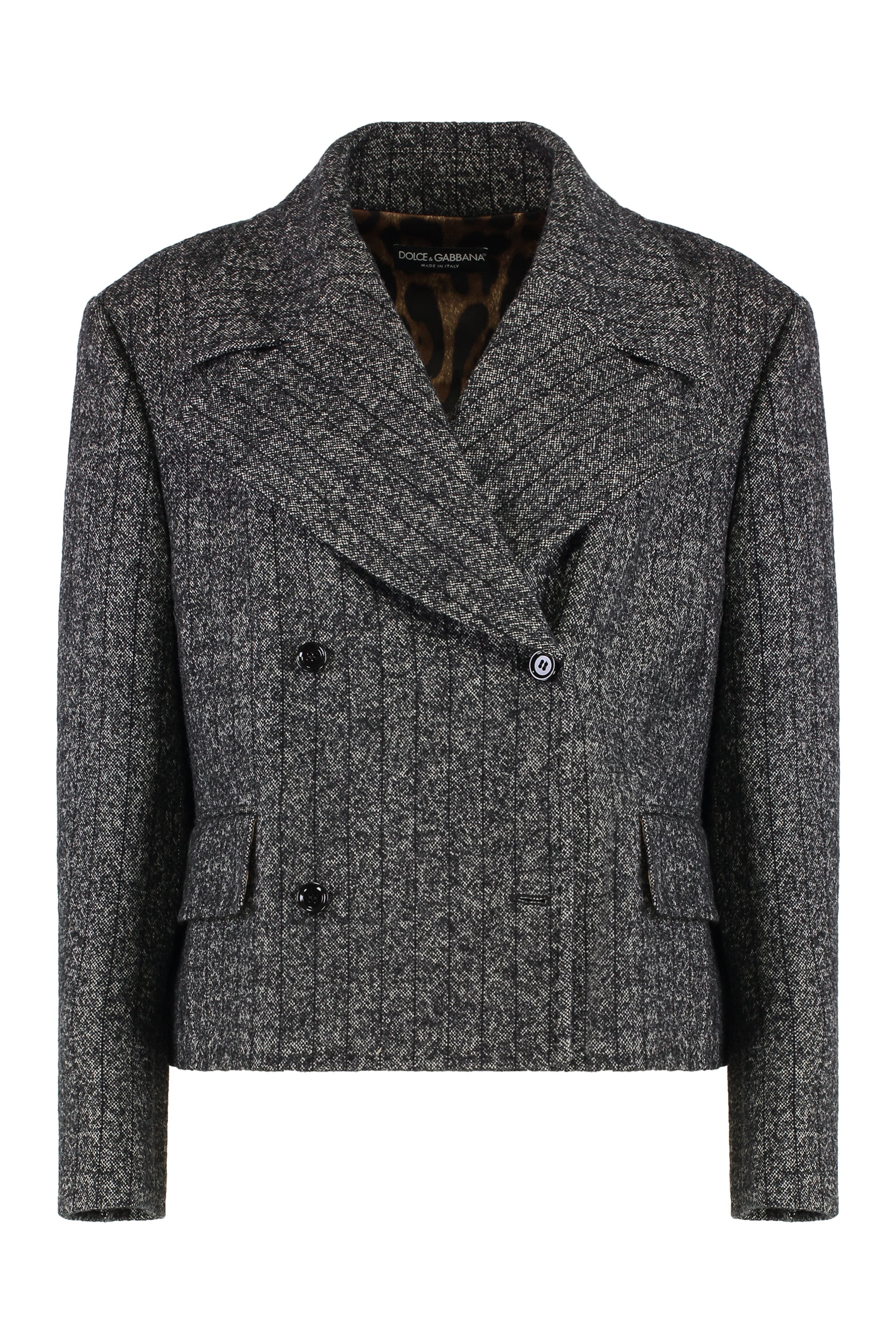 -Inspired Double-Breasted Wool Jacket with Lapel Collar