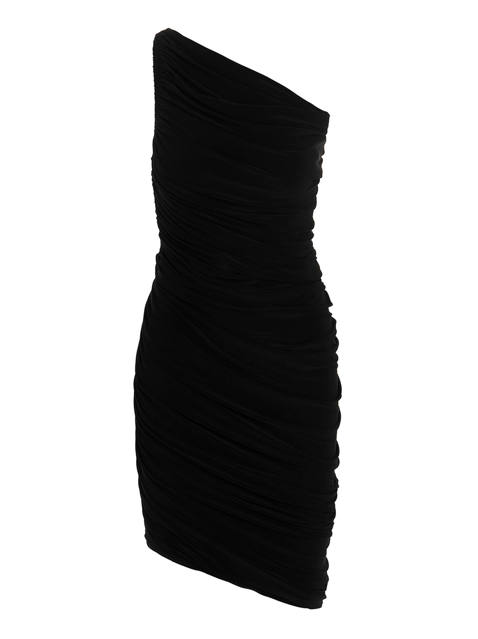 One-Shoulder Ruched Dress — Black