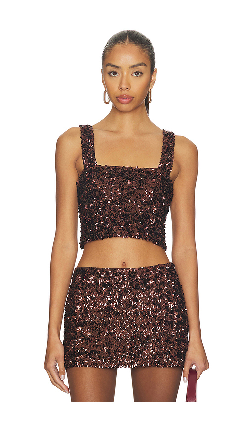 SNDYS Asher Sequin Crop Top en Chocolate. L. Also en M, S, XL, XS