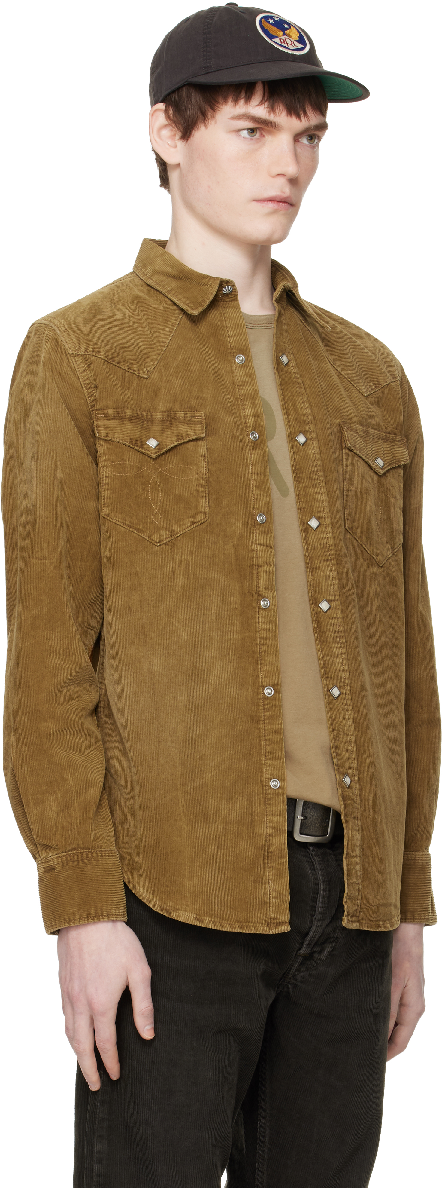 Tan Slim Fit Corduroy Western Shirt