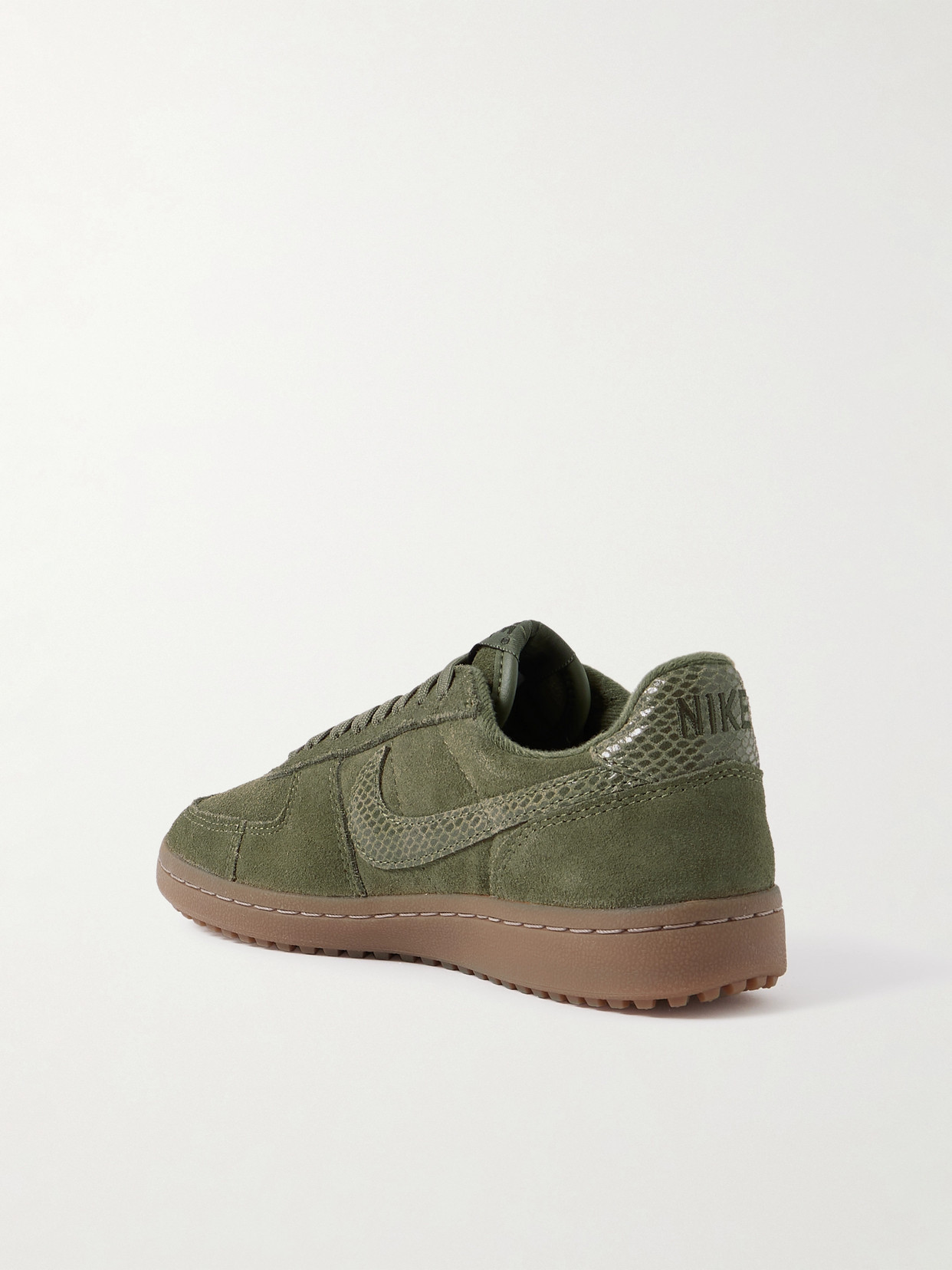 Field General Snake-effect Leather-trimmed Suede Sneakers - Green