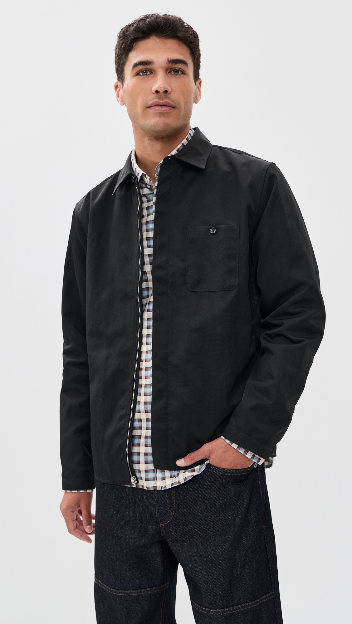 Karl Nylon Zip Shirt Jacket Black