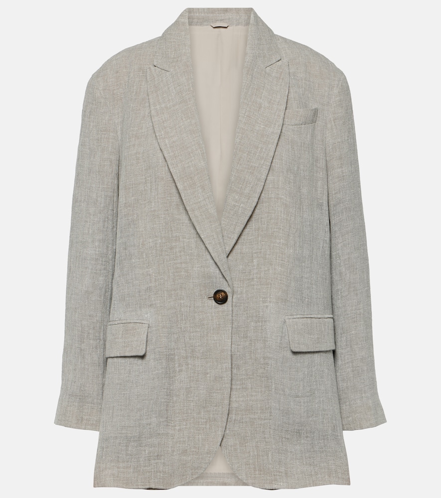Oversized V-neck linen-blend blazer