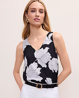 Ann Taylor Floral V-Neck Shell Top