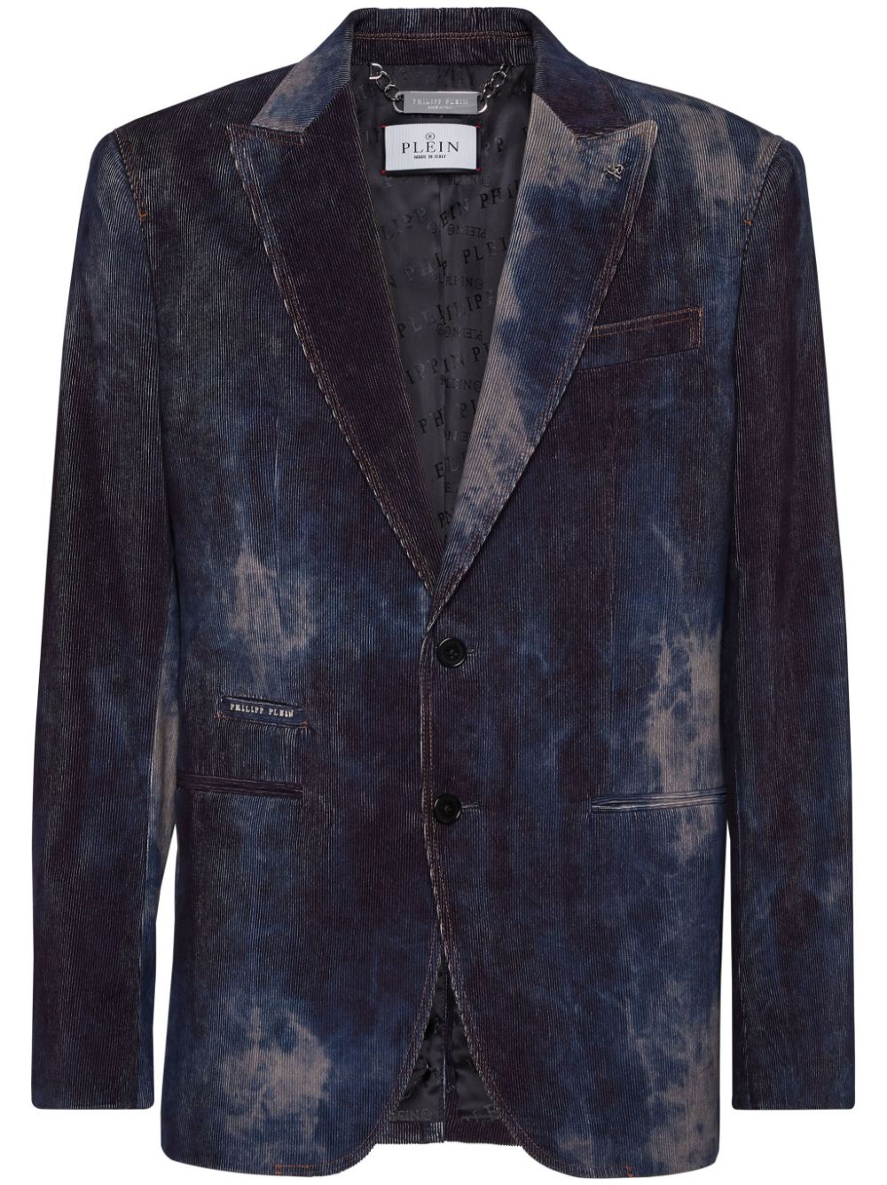 Bleached-effect velvet blazer - Blue
