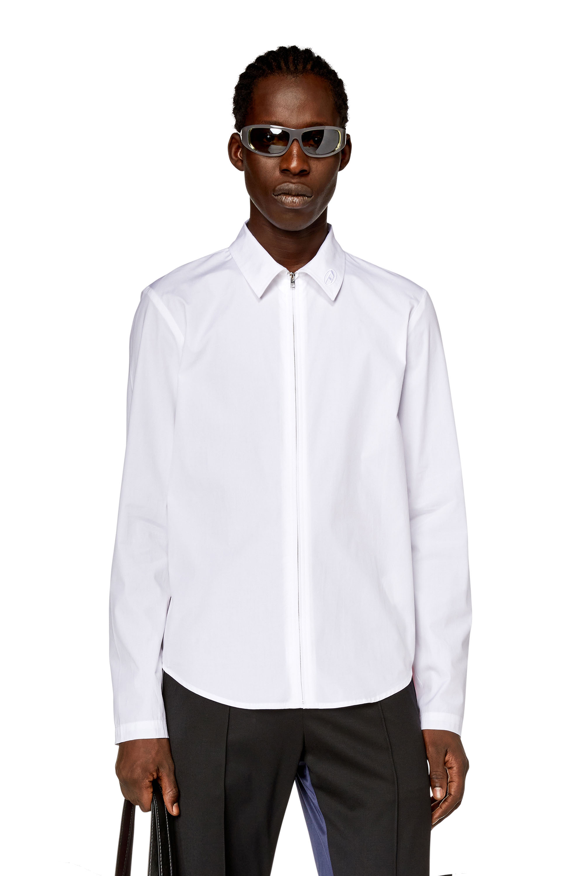 Logo-embroidered zip shirt - Shirts - Man - White