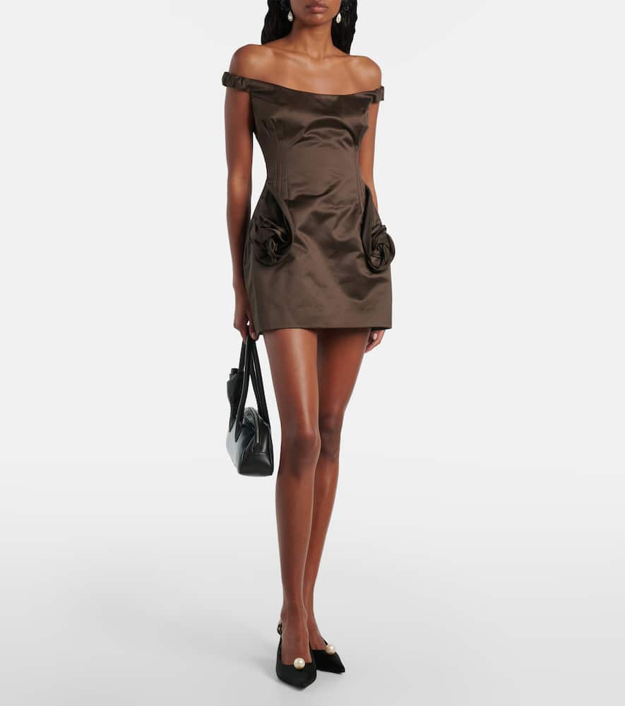 Floral-appliqué cotton corset dress