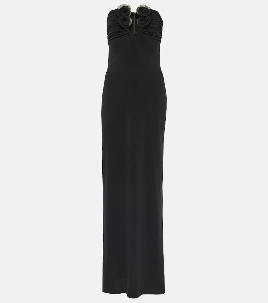 Floral-appliqué maxi dress