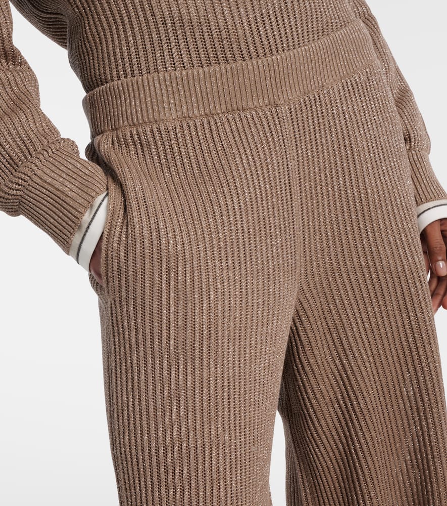 Ribbed-knit cotton-blend wide-leg pants