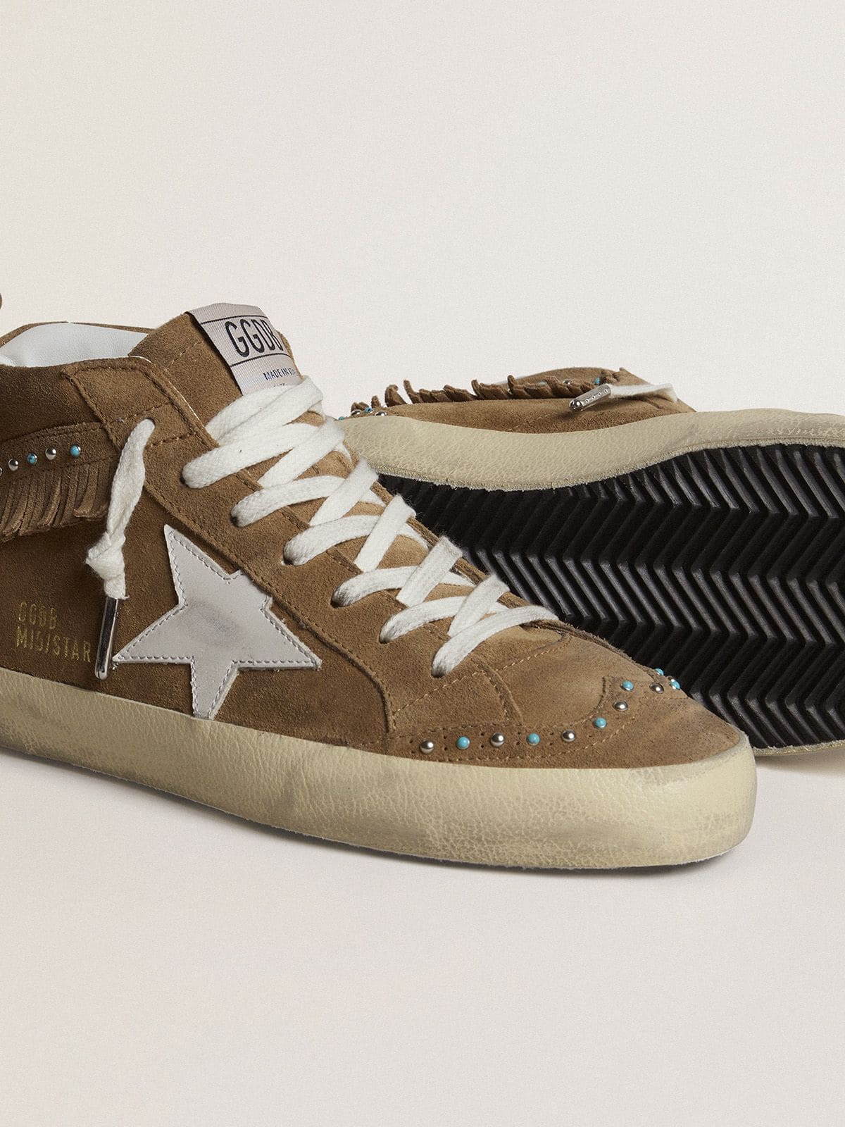 Golden Goose - Women's Mid Star In Tobacco Suede With Fringing And Studs, Woman