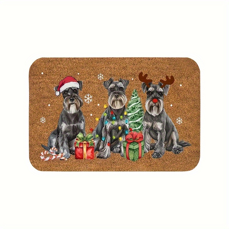 TEMU Miniature Schnauzer Christmas Doormat - Plush, Non-slip & Absorbent Rug With Holiday For Bathroom & Living Room Decor, Bathroom Floor