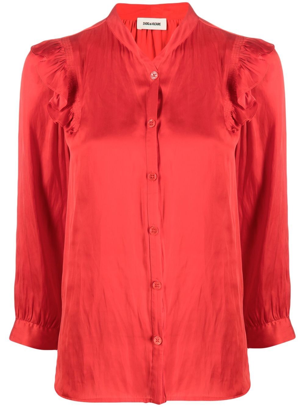 Ruffled-trim shirt - Red