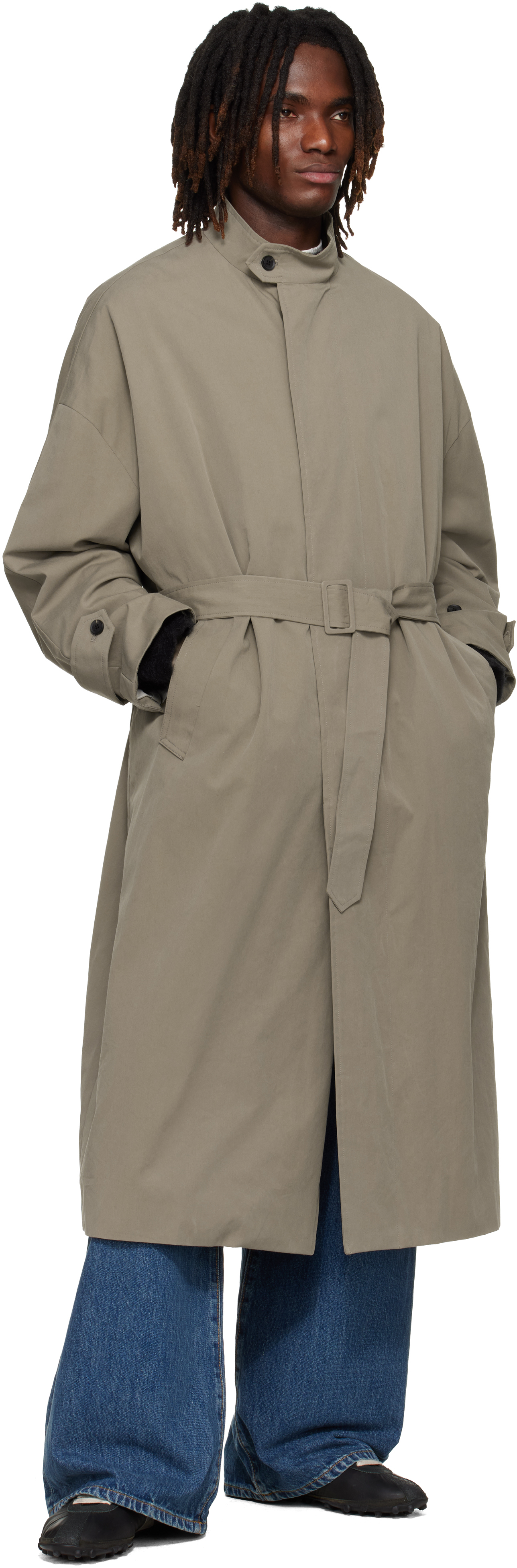 Beige Stand Collar Over Coat