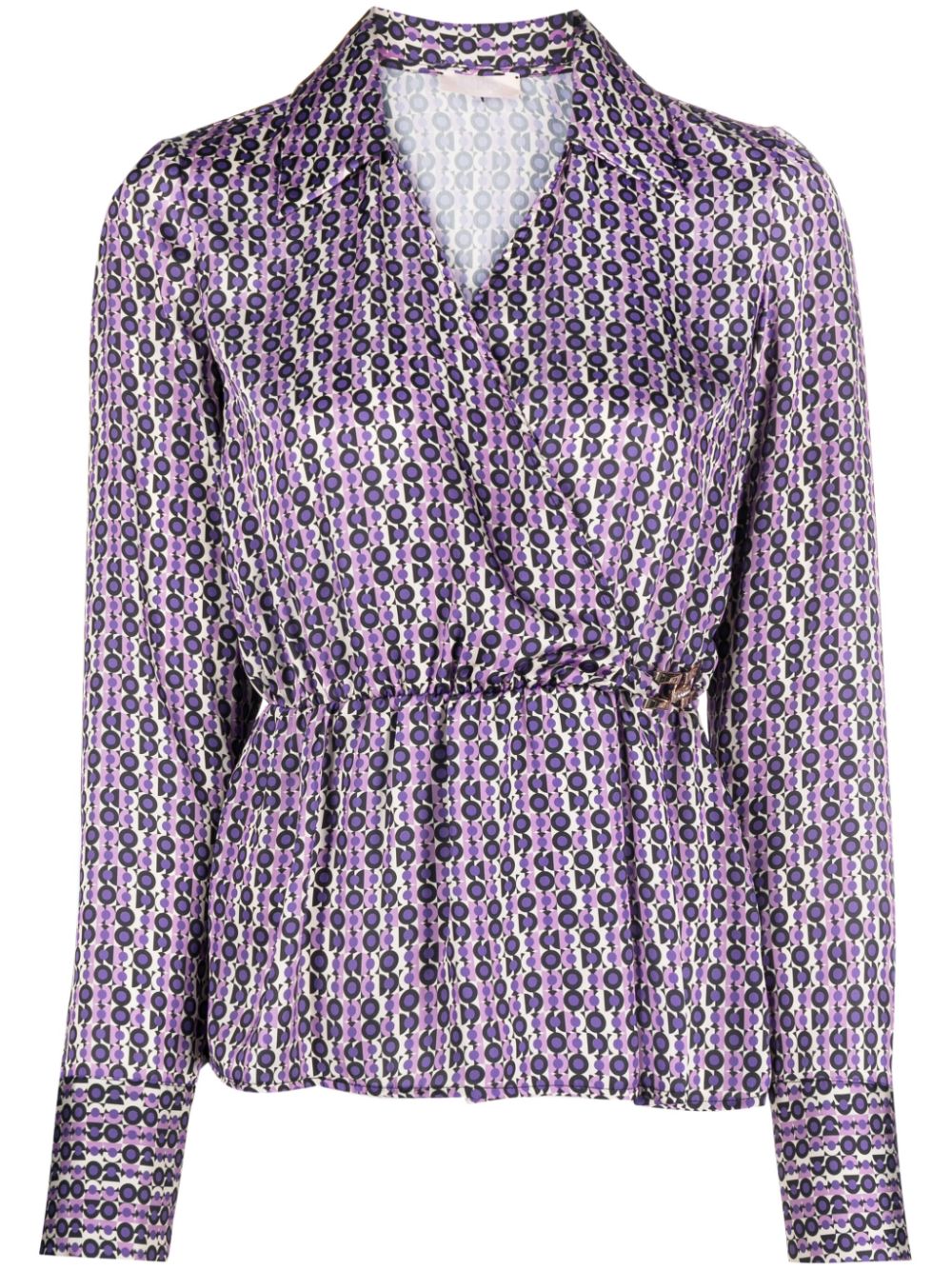 Geometric-pattern satin blouse - Purple