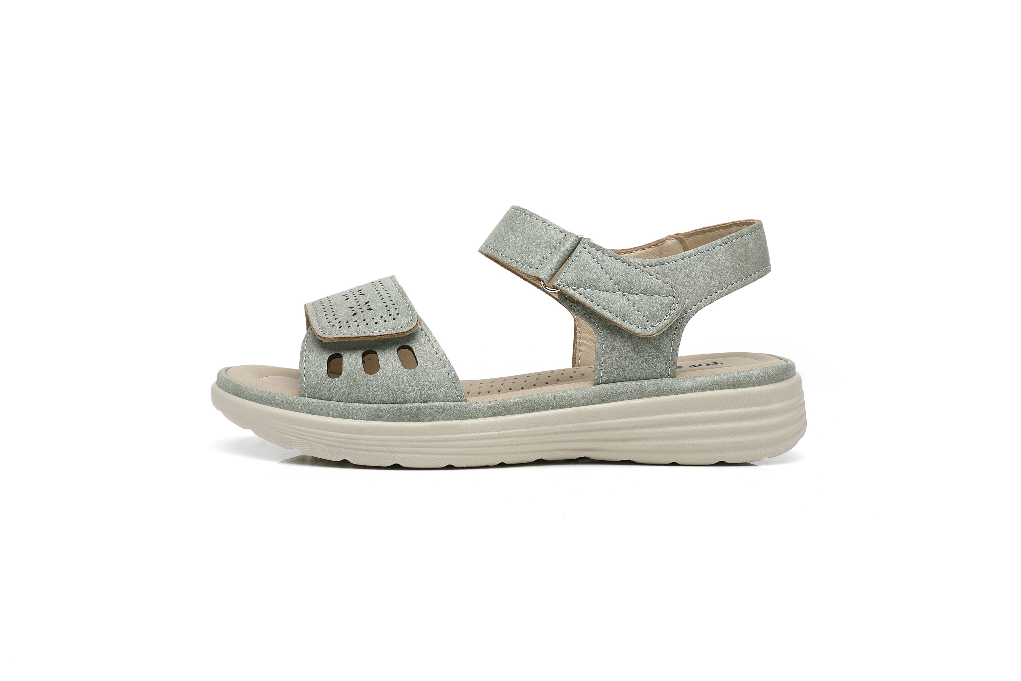 Ivachy Adjustable Strap & Cushioned Hook And Loop Comfort Wedge Sandals In Green