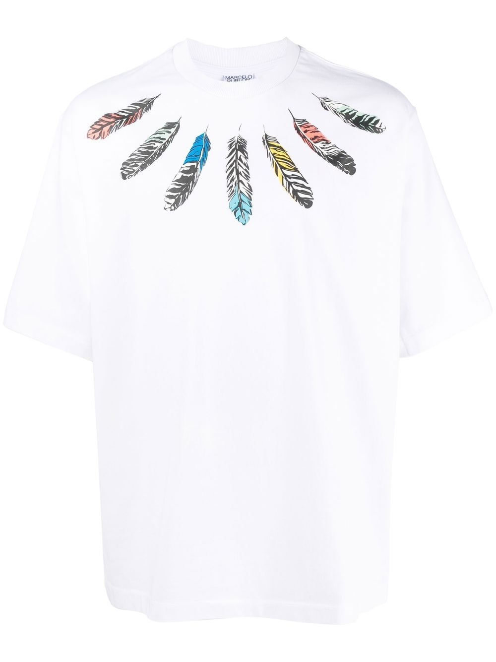Collar Feathers Over printed T-shirt - White