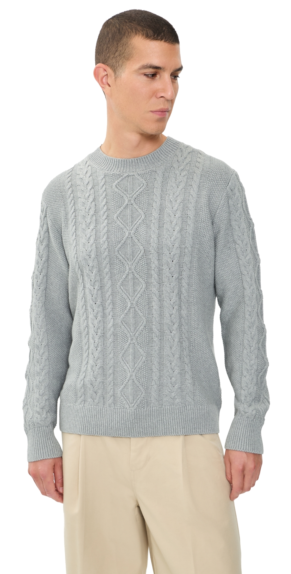 Andre Cable Knit Crewneck Sweater Heather Grey