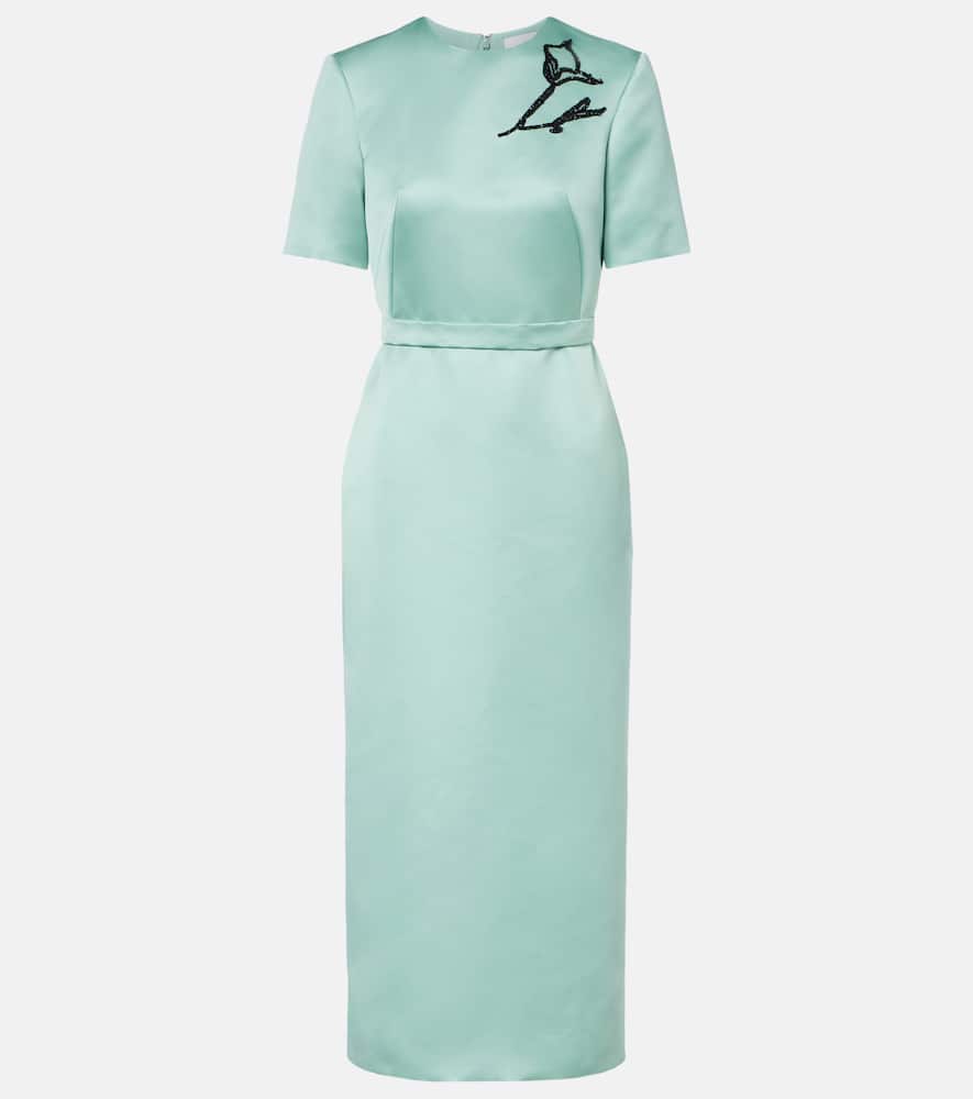 Floral belted duchesse satin midi dress