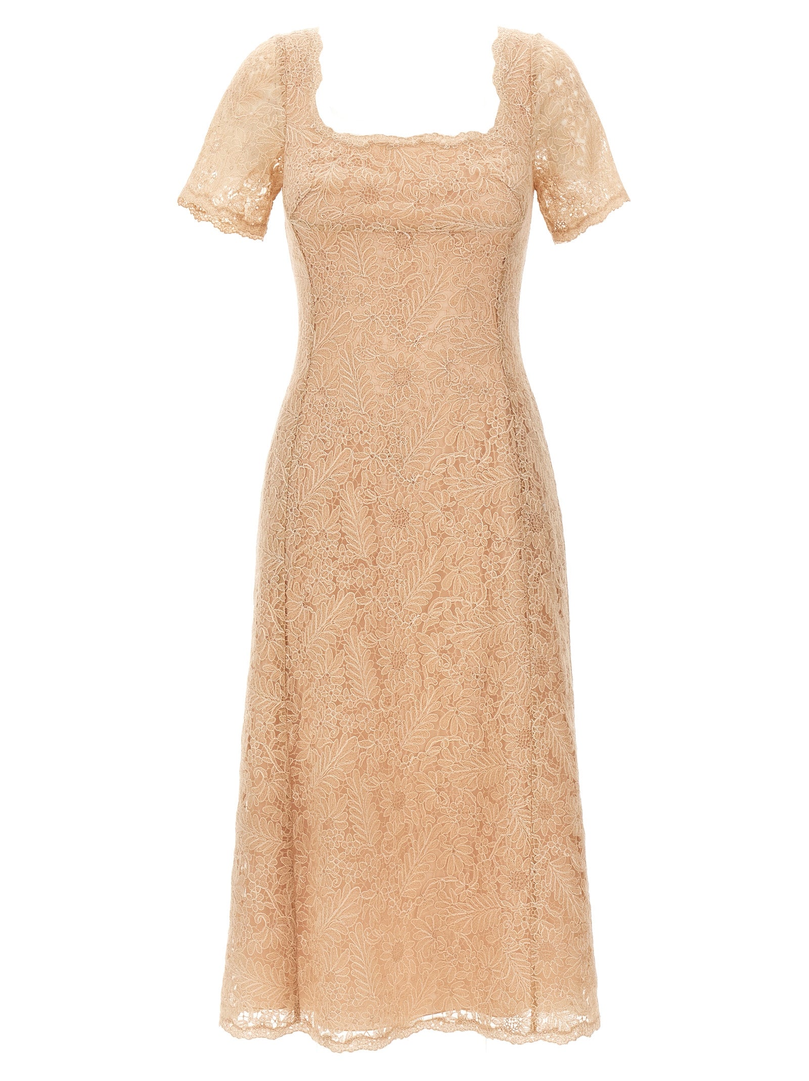 Lace Floral Dress — Beige