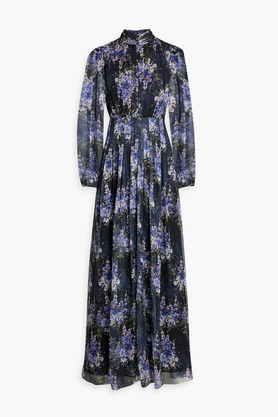Pleated floral-print chiffon maxi dress - Blue - US 12