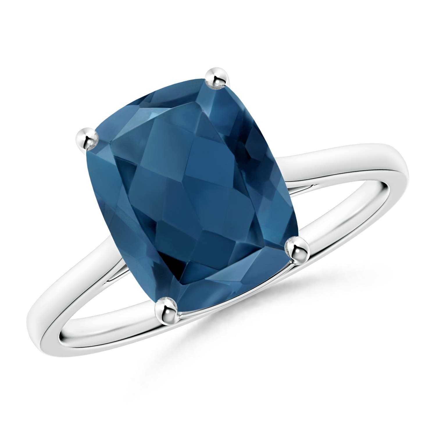 Angara 3.2 Carats Prong-Set Cushion London Blue Topaz Solitaire Ring in Platinum