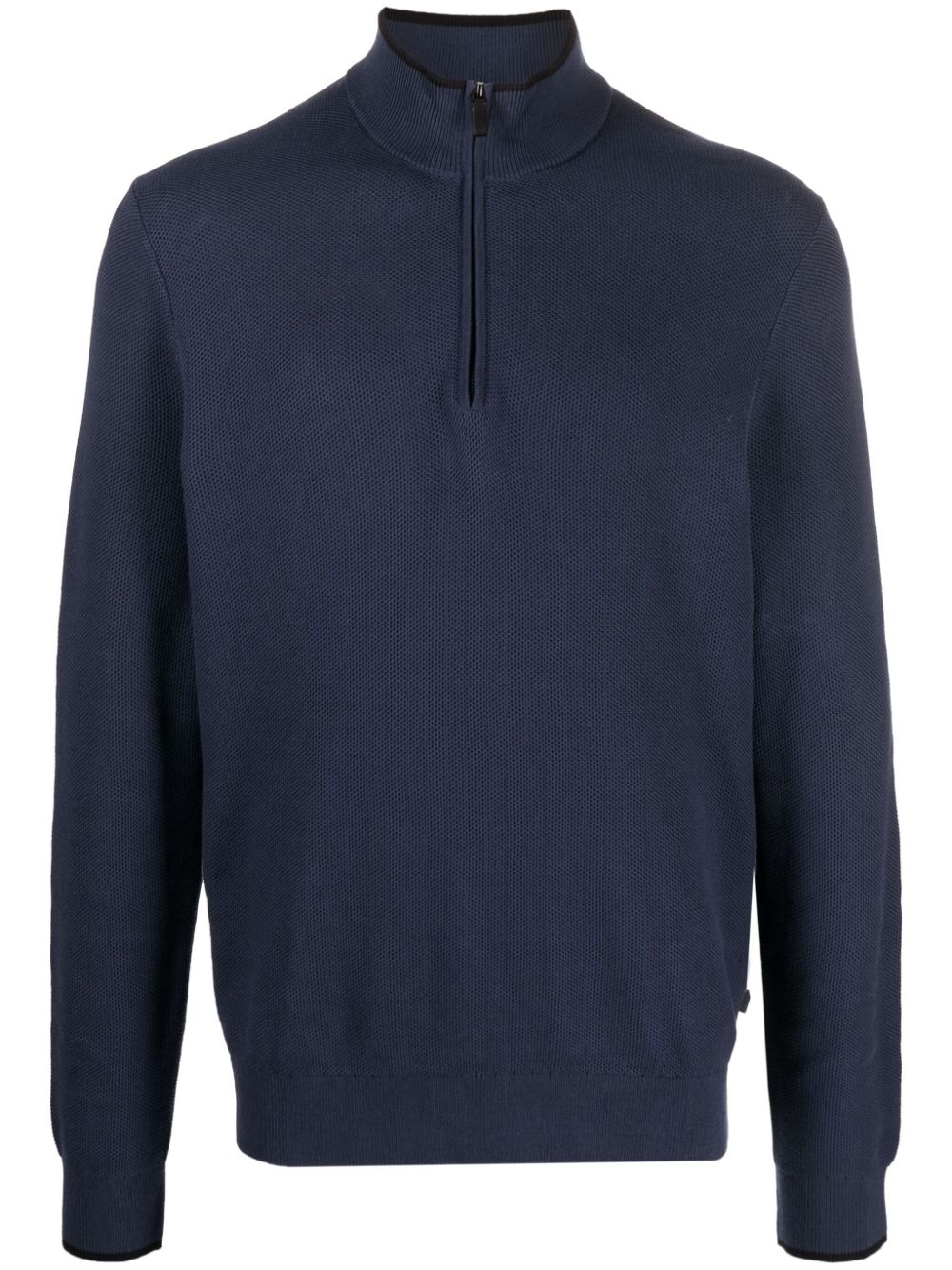 Half-zip textured cotton jumper - Blue