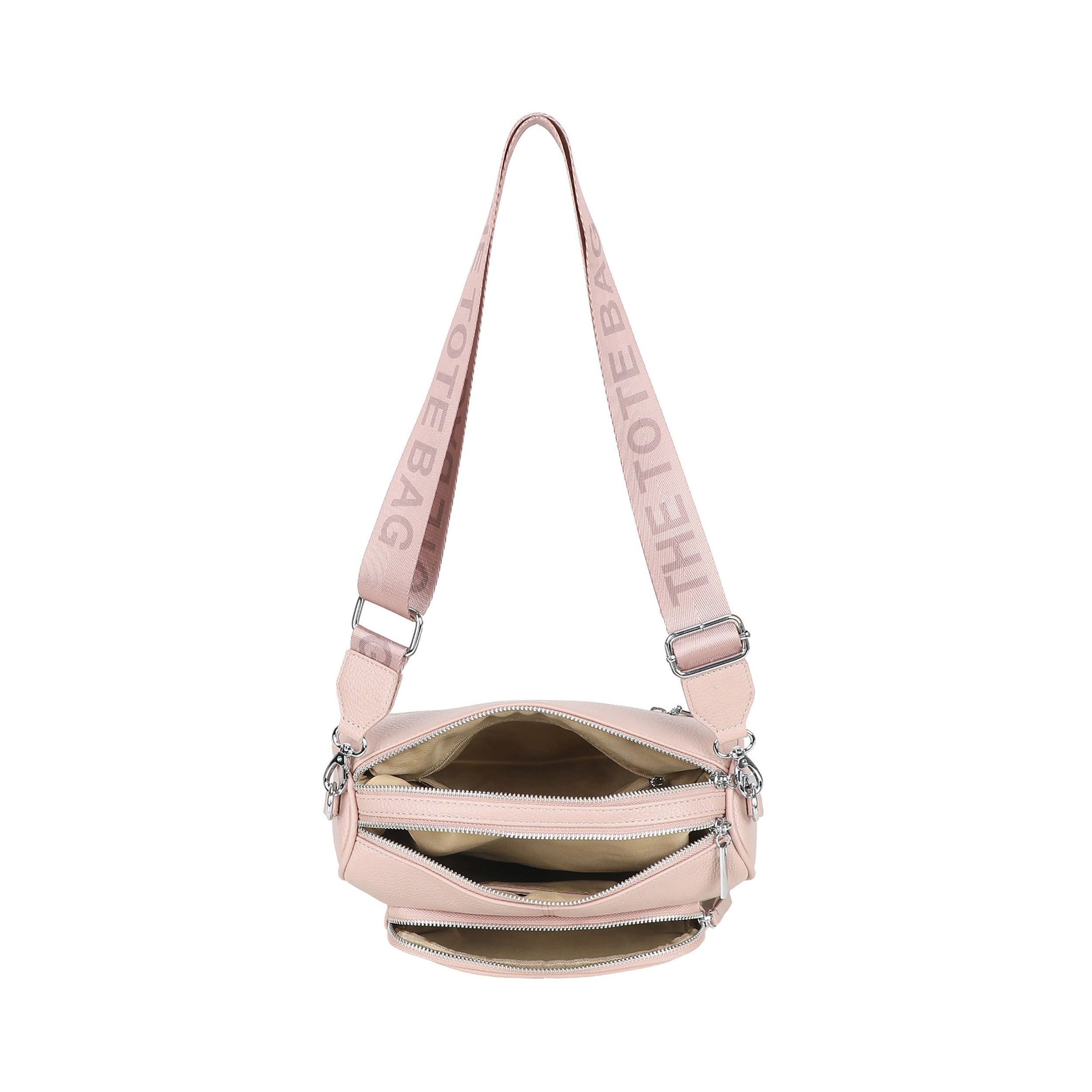 Jfy Zip Top 2 Compartments Canvas Strap Crossbody Handbag In Light Beige