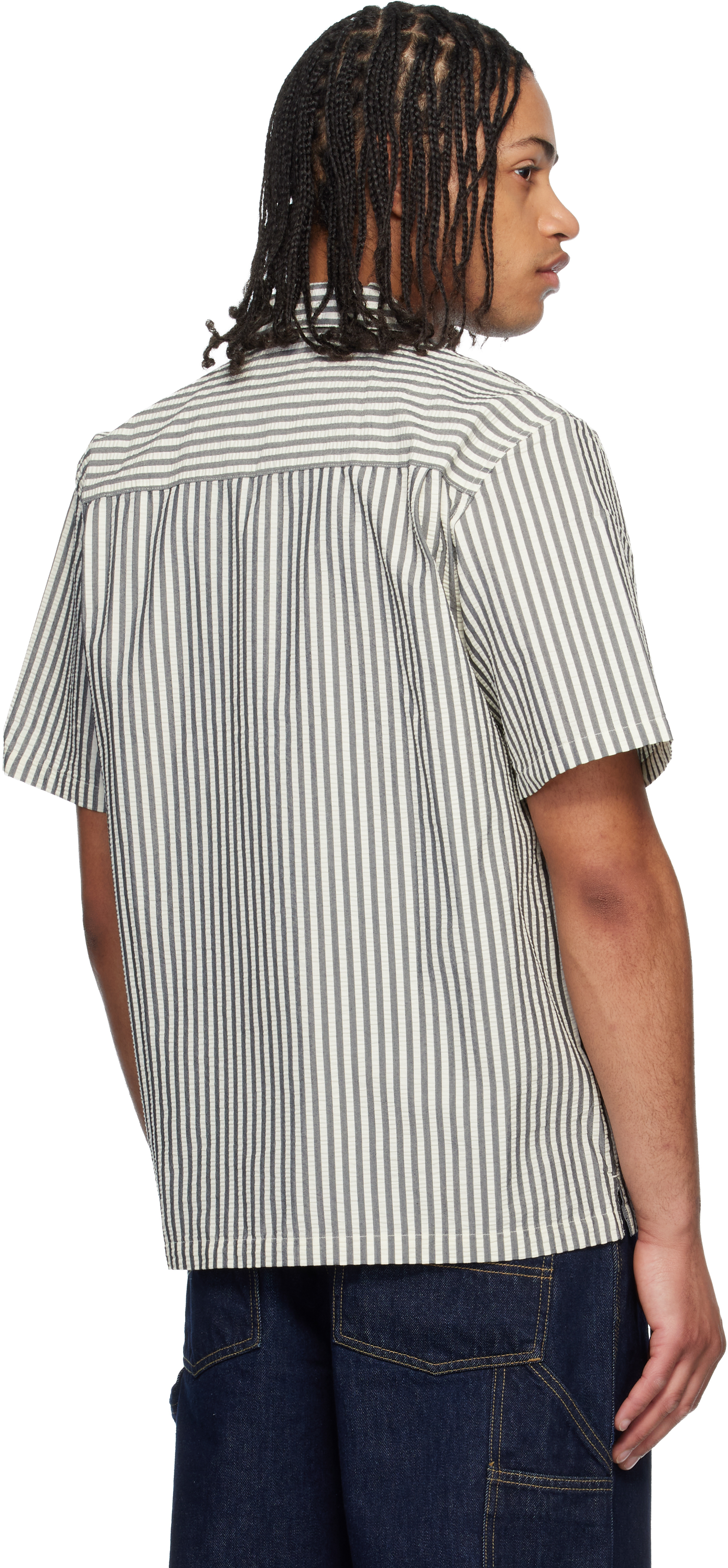 Black & White Short Sleeve Leavel Stripe Shirt