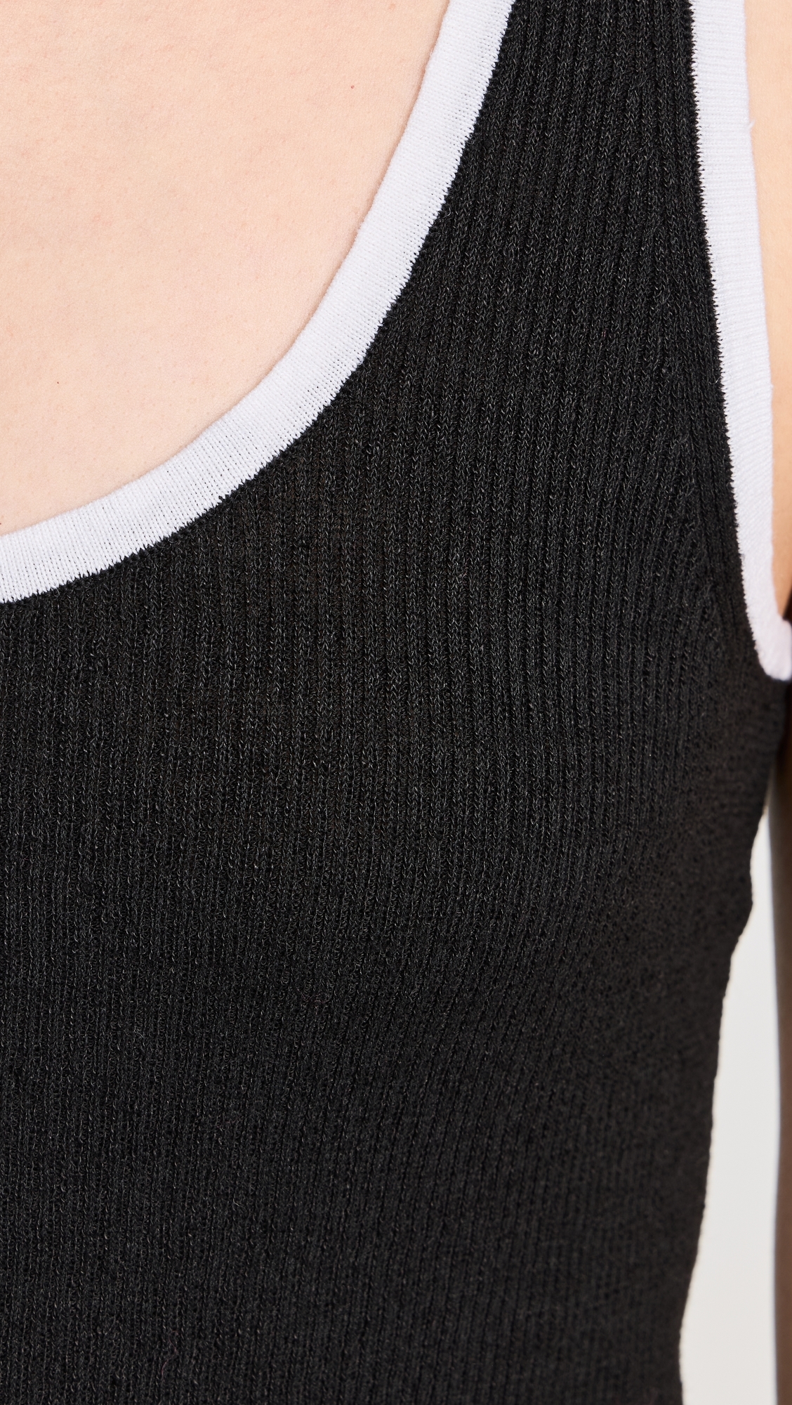 Stretch Linen Ringer Tank Black/ White