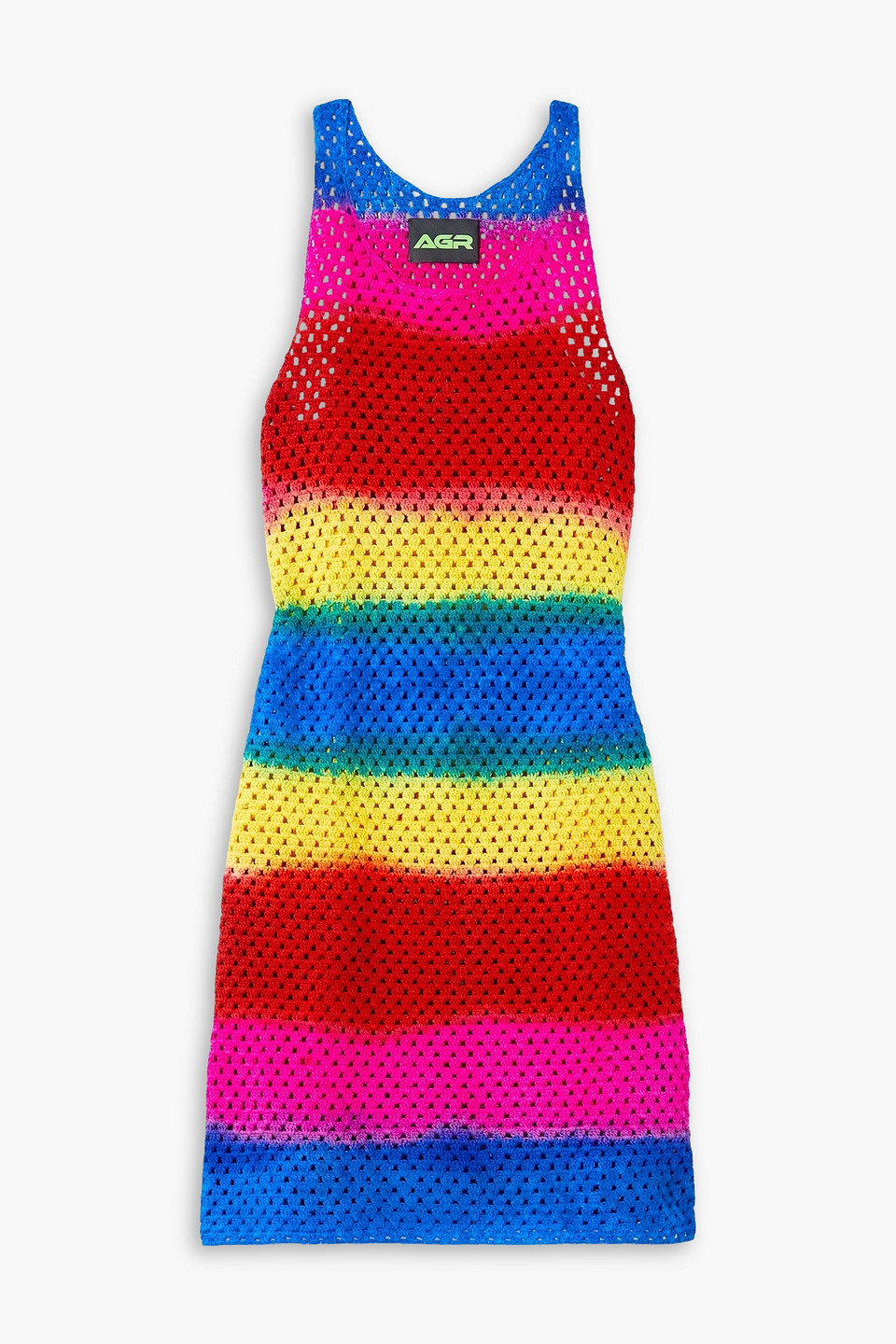 Striped open-knit cotton mini dress