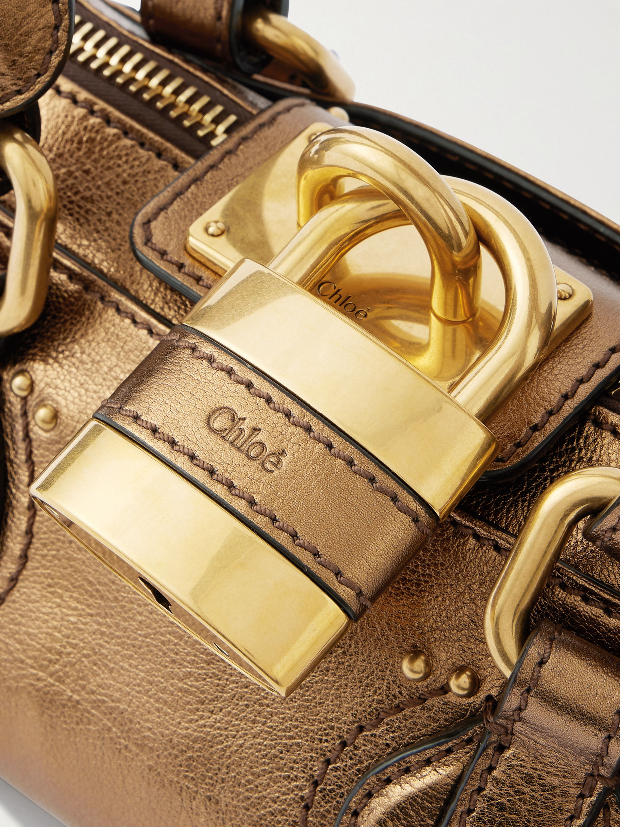 Paddington Embellished Crinkled-leather Tote - Gold