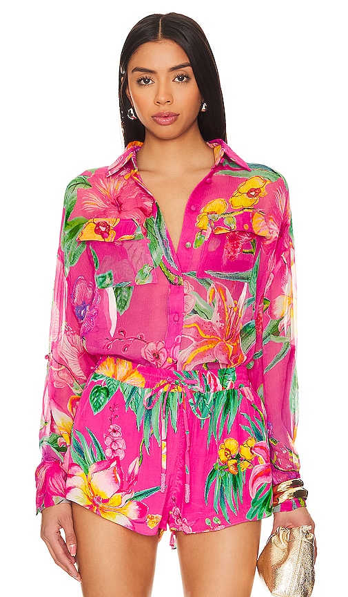 ROCOCO SAND Megan Button Up Shirt in Pink Floral.  XS also in