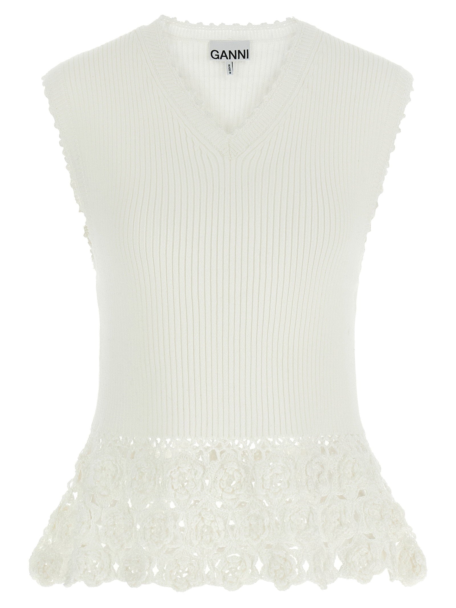 Ribbed Crochet Cotton Vest — White