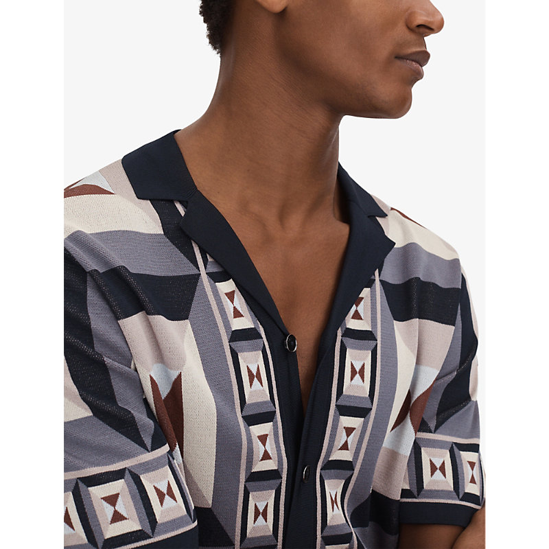 Mens Blue Multi Beresford Graphic-pattern Knitted Shirt L