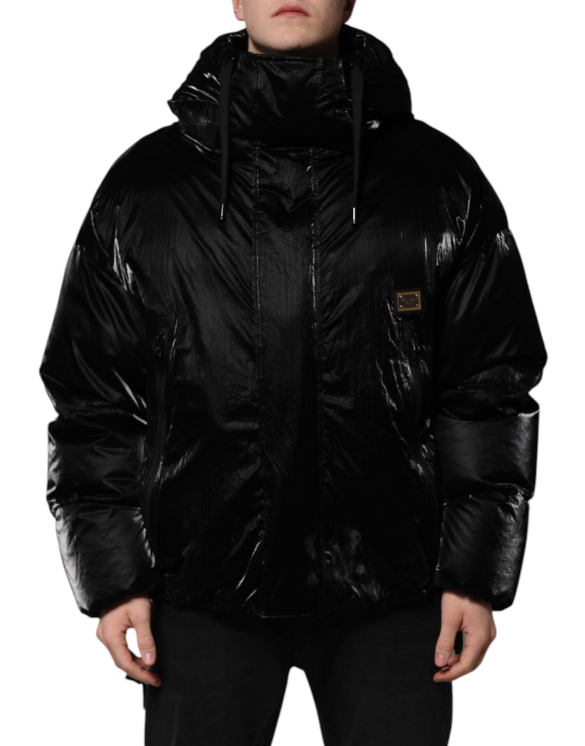 Nylon Quilted Hooded Quilted Jacket — Black