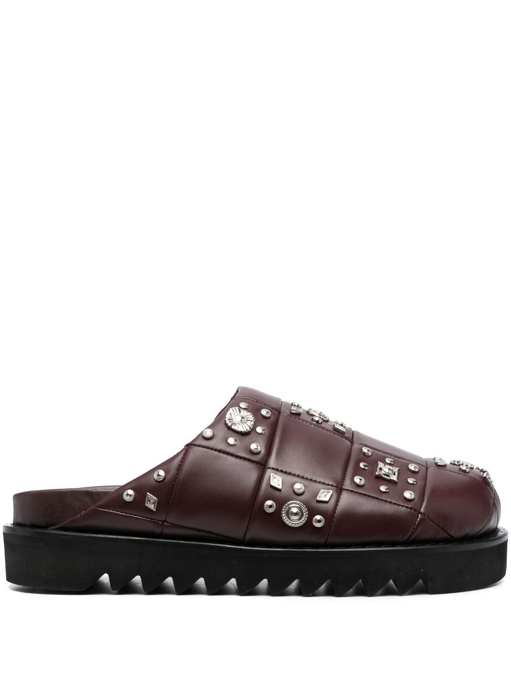 Stud-embellished leather slippers - Brown