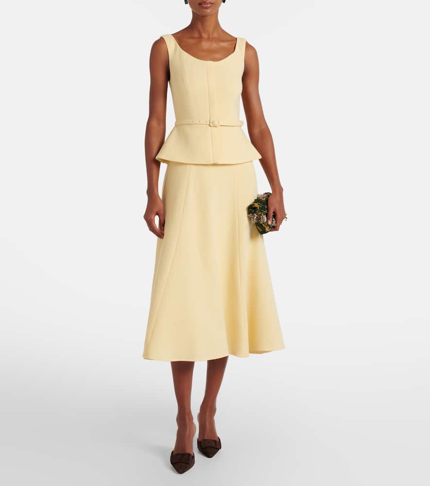 Peplum wool crêpe midi dress