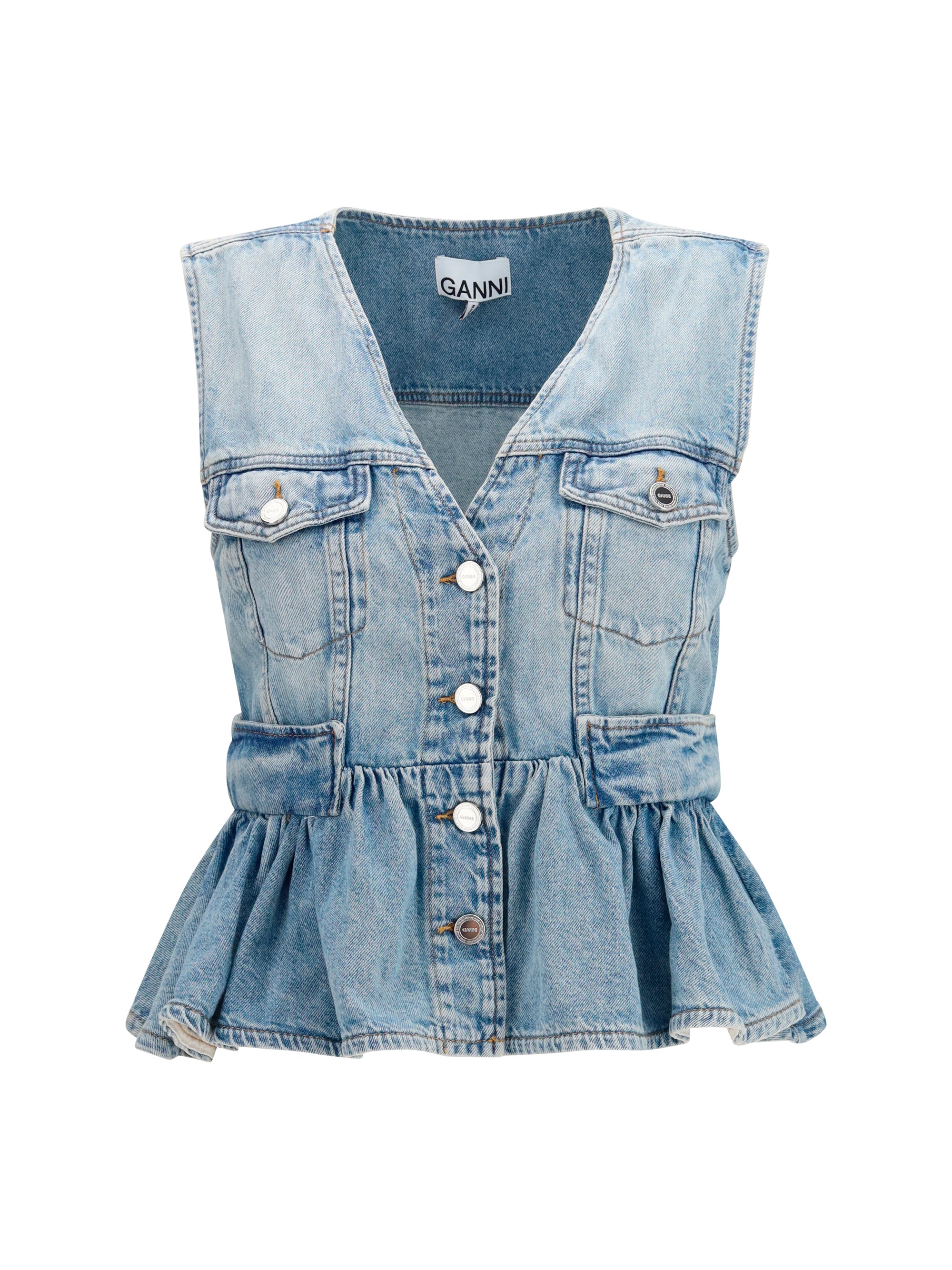 Peplum Denim Vest — Blue