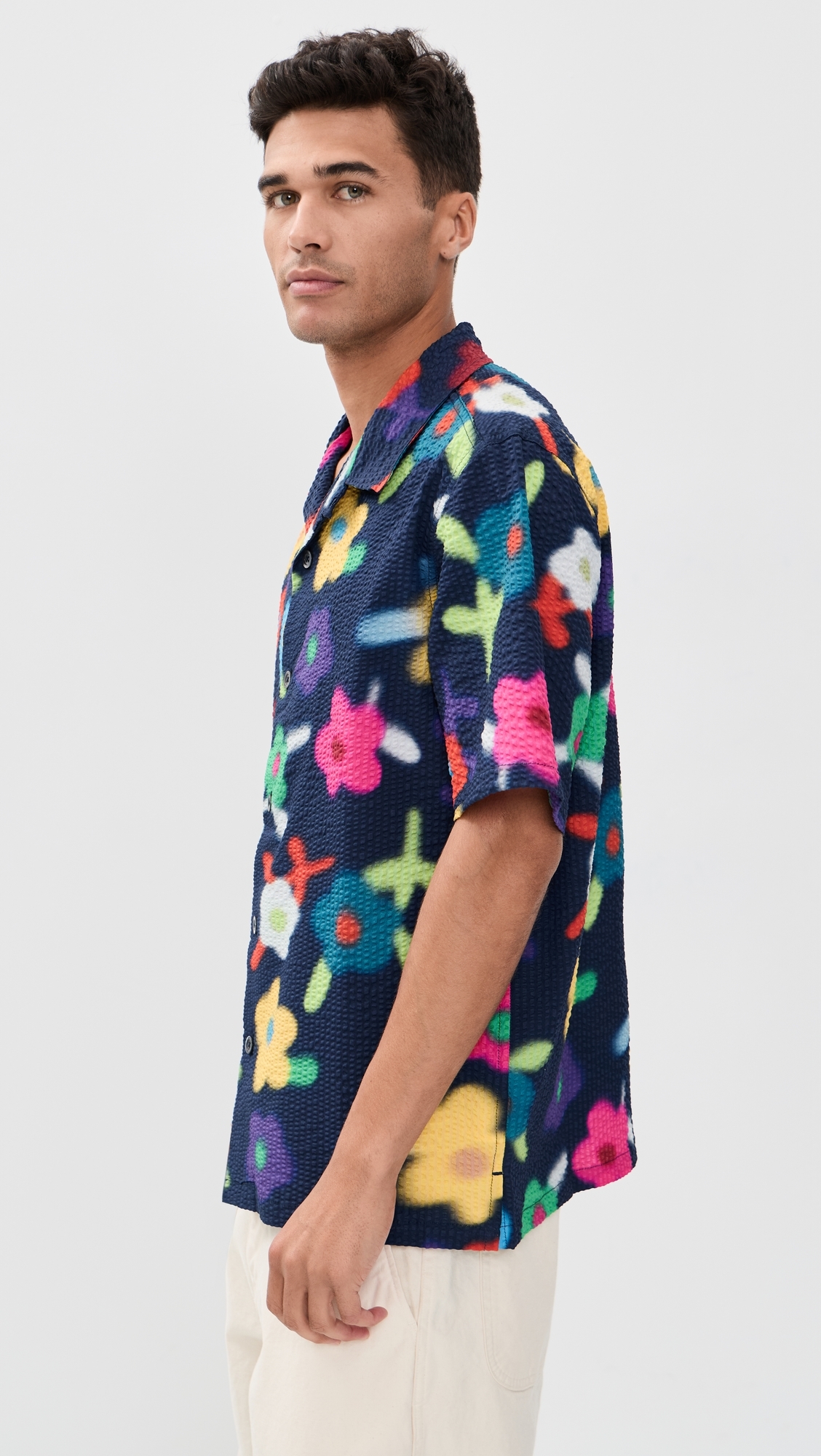 Trippy Flowers Seersucker Printed Cocktail Shirt Space