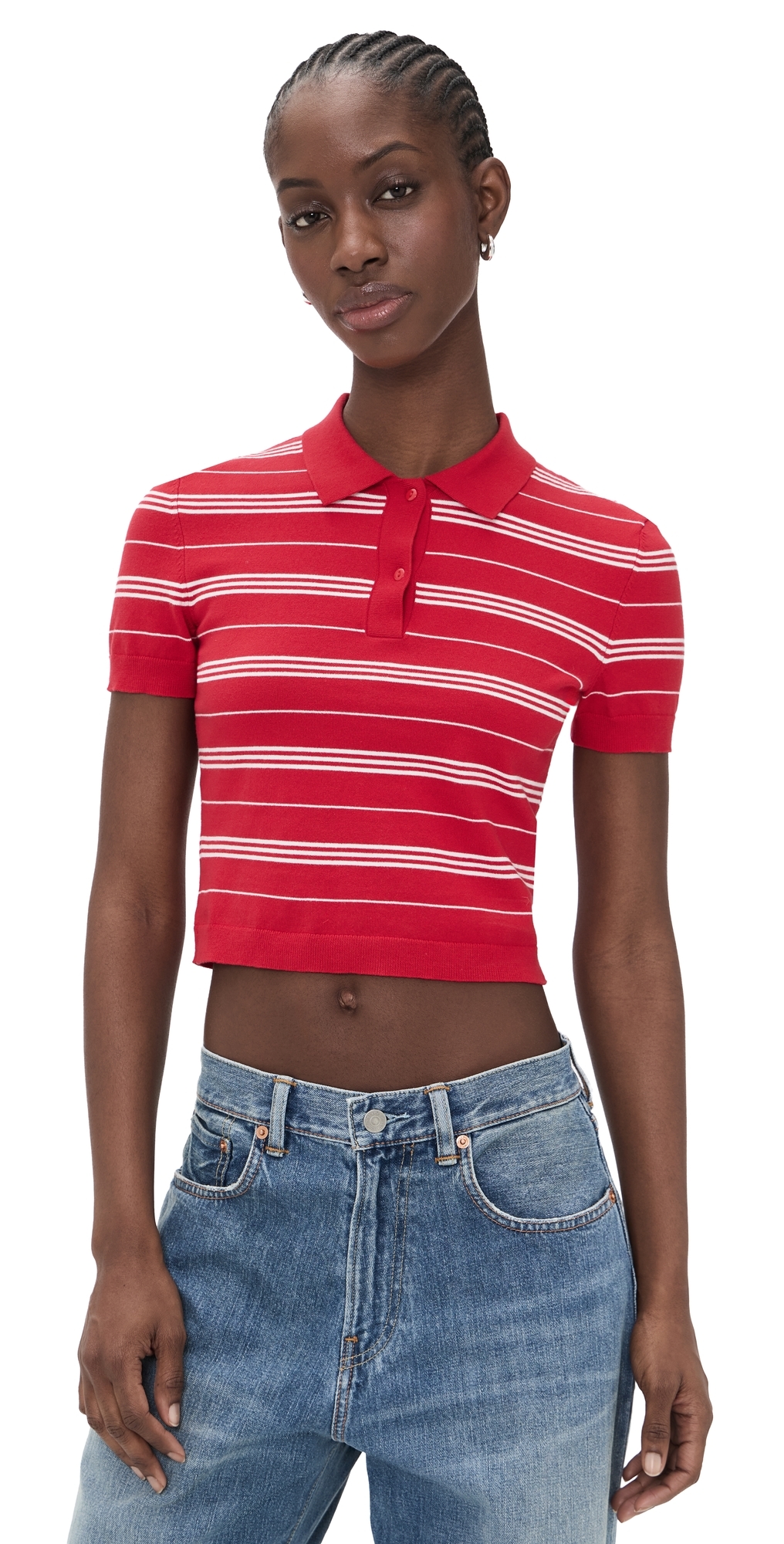 Shrunken Polo Sweater RED AND WHITE STRIPE