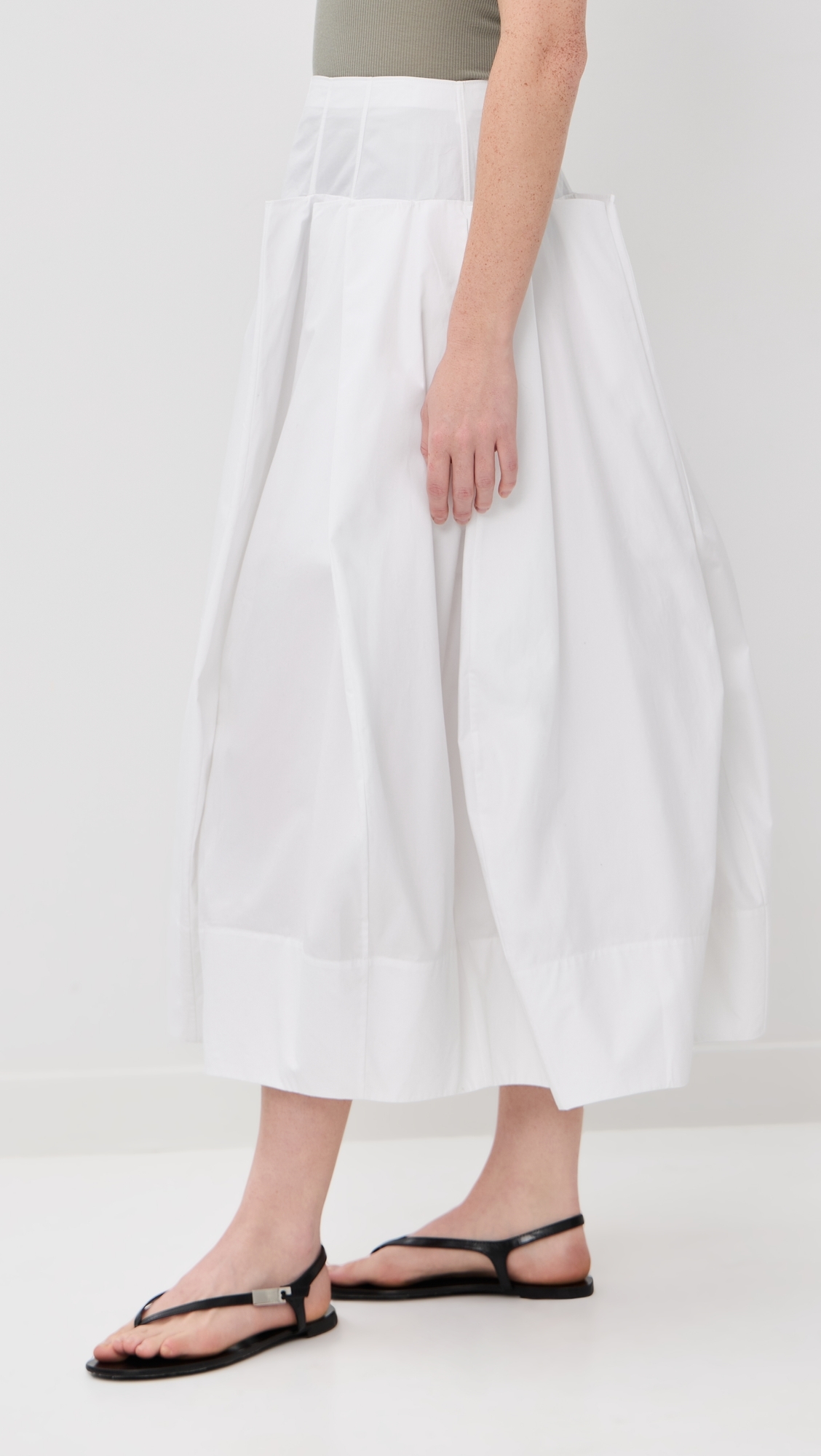 Compact Poplin Pinched Pleat Full Skirt White