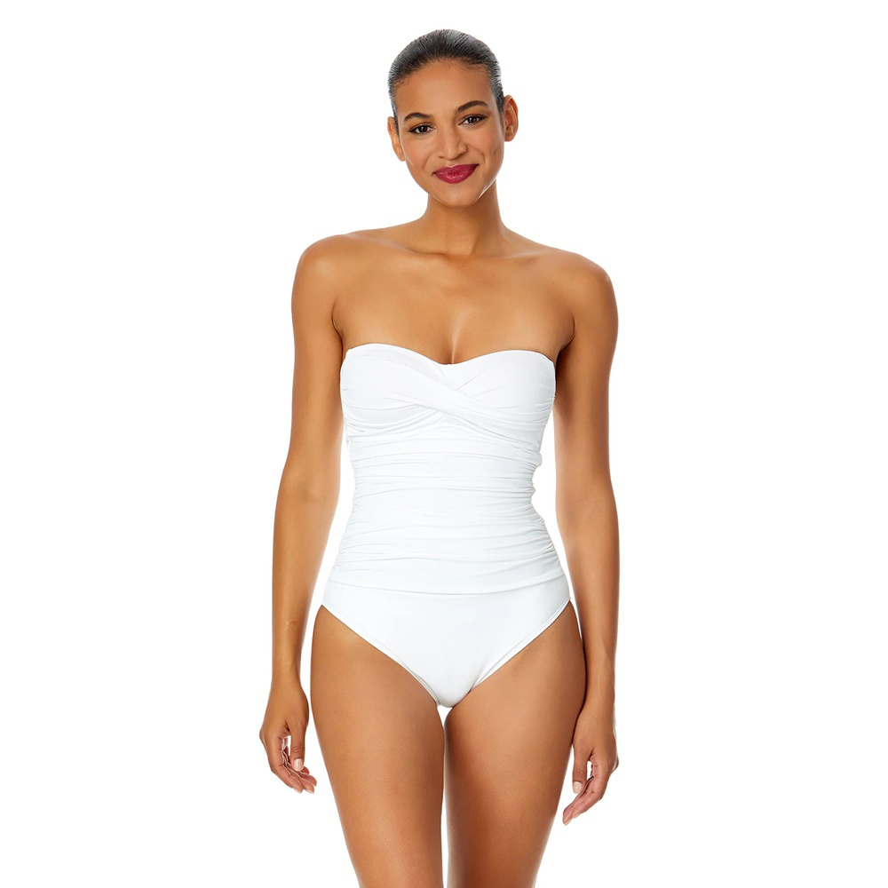 White Women's Live in Color Twist-Front Shirred One-Piece Swimsuit