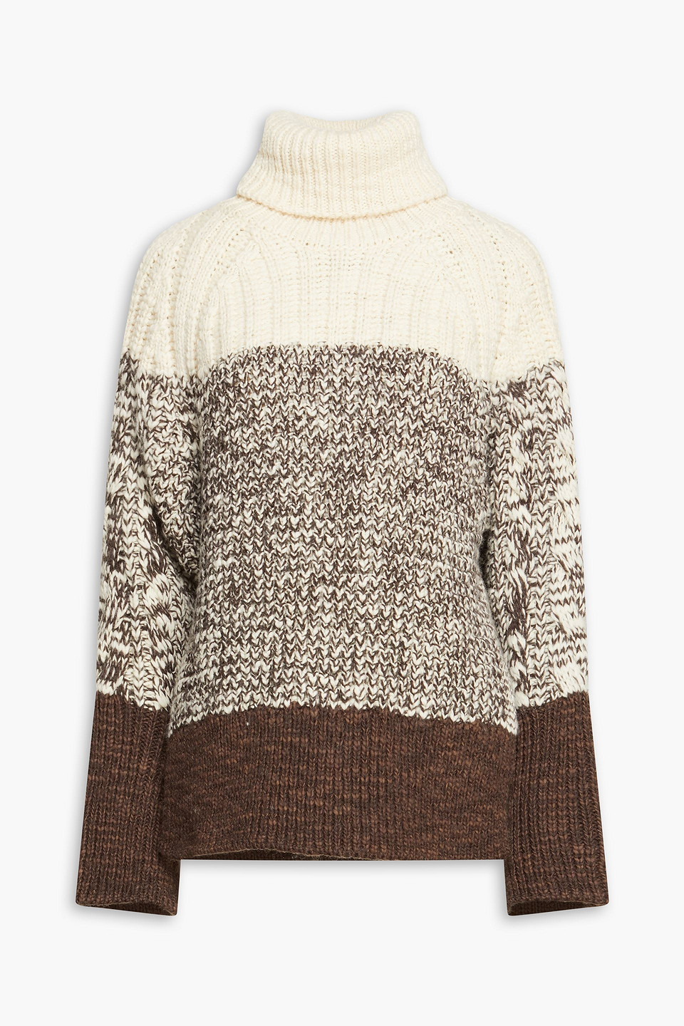 Color-block marled ribbed wool turtleneck sweater - Brown - XS