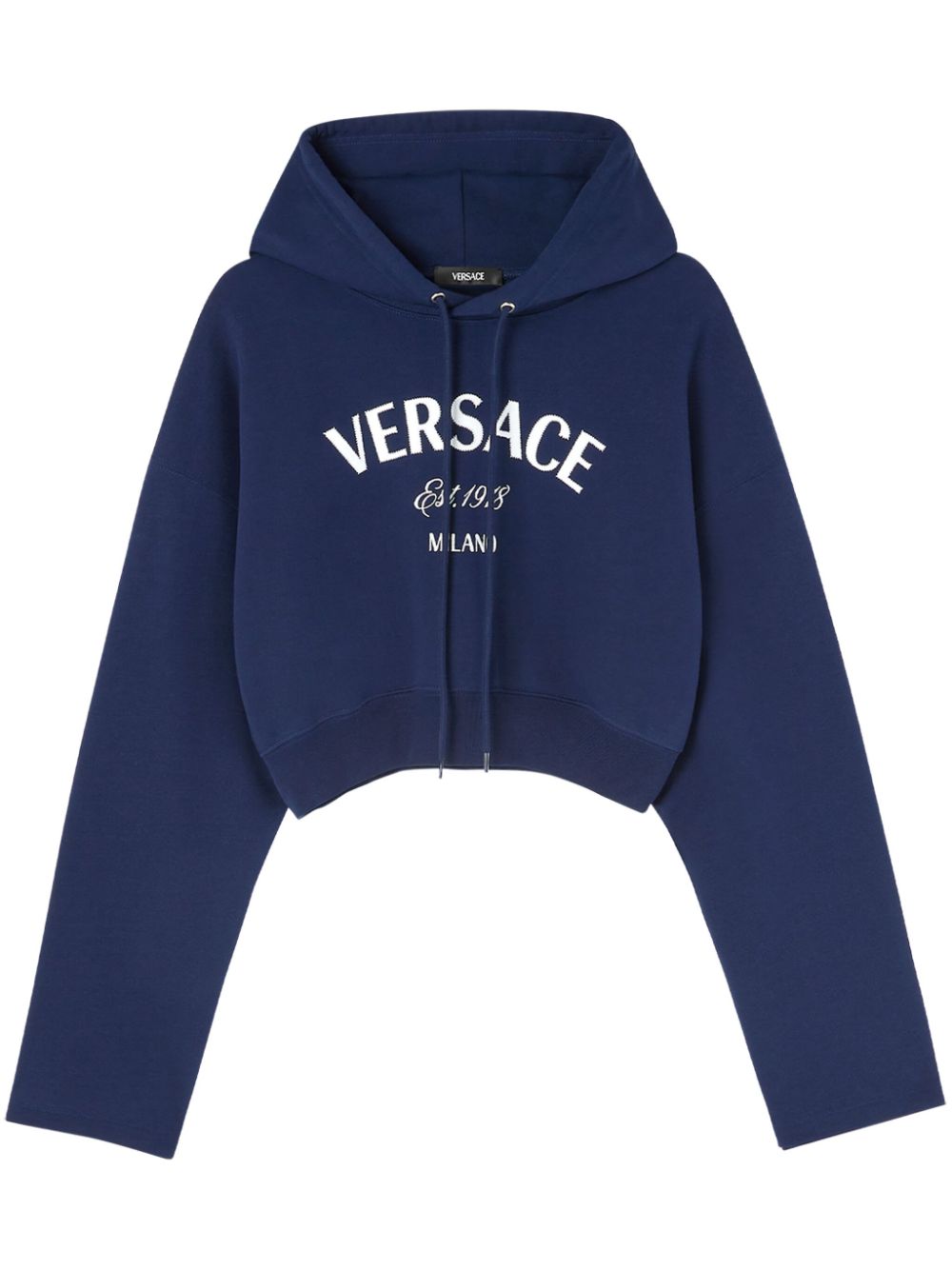 Logo-embroidered drawstring cropped hoodie - Blue