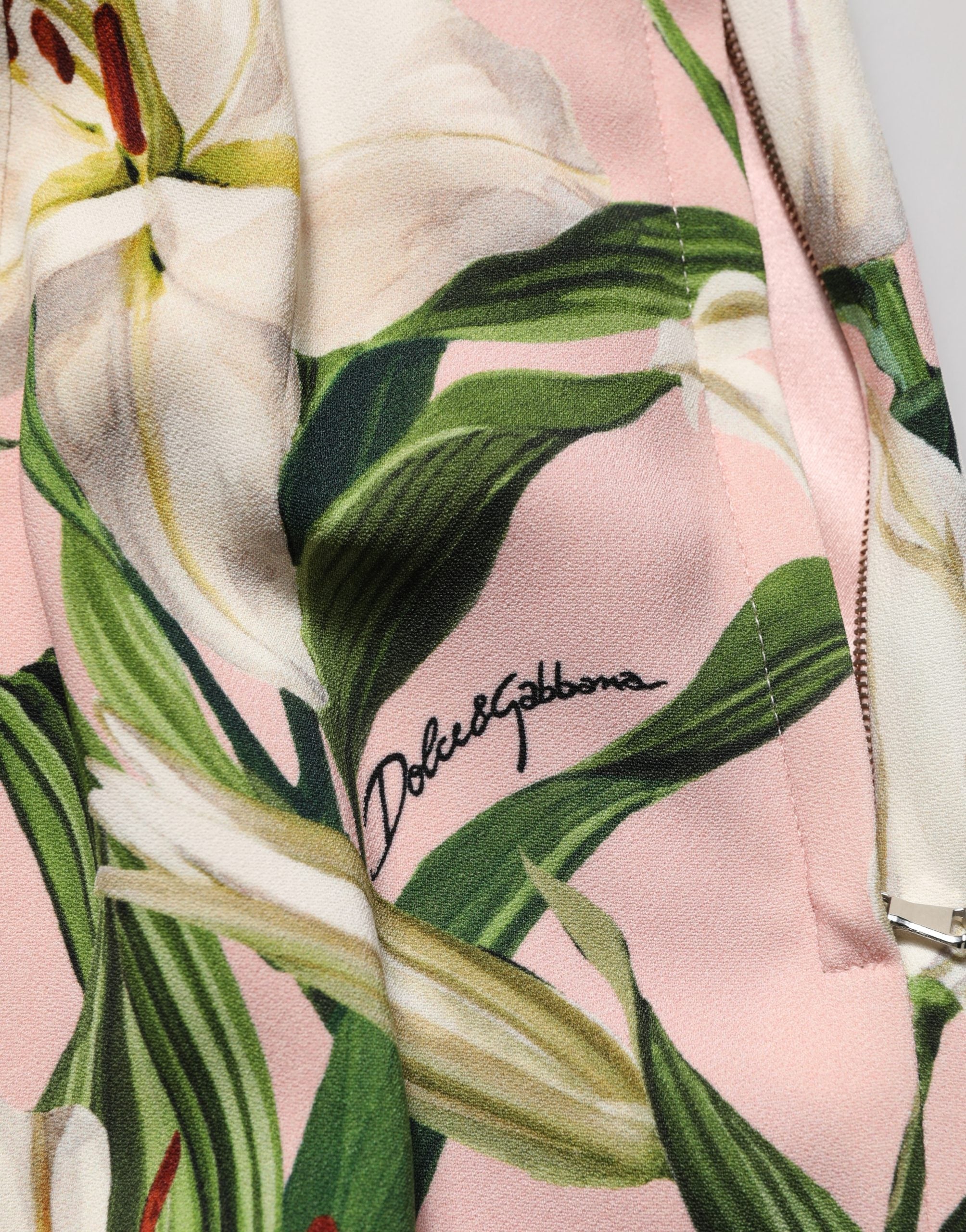 Lilium Print High-Waist Silk Skirt — Pink