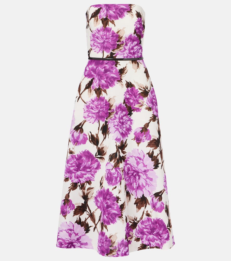 Floral cotton-blend faillé midi dress